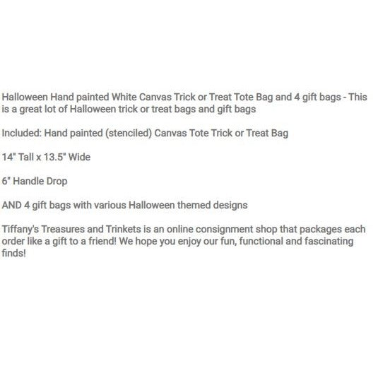 Halloween Handpainted White Canvas Trick or Treat Tote Bag and 4 gift bags