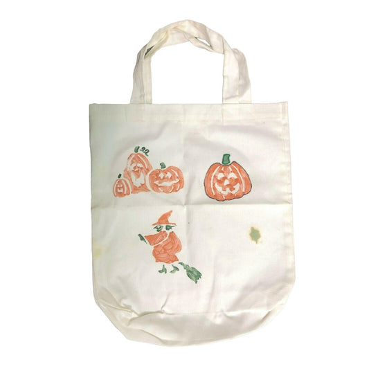 Halloween Handpainted White Canvas Trick or Treat Tote Bag and 4 gift bags