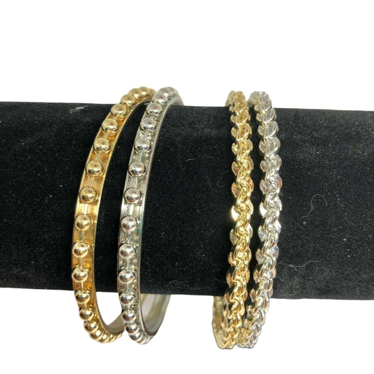 3 Pairs Silver & Gold Bangles (6 bracelets) Women Girls Dressy Casual