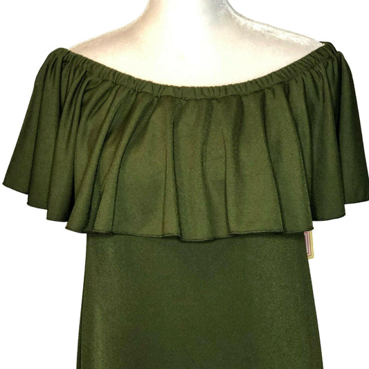 LuLaRoe Cici Women's Medium Dress Olive Green Ruffles Shimmery NWT retired