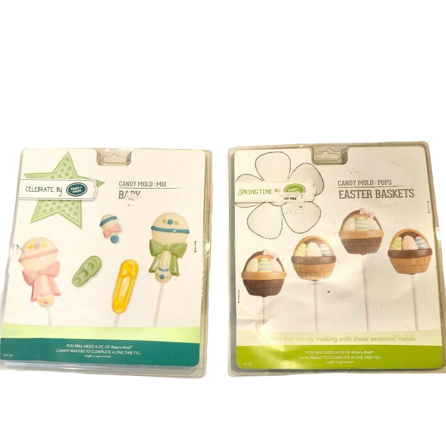 Set of 2 Candy Molds Pops Easter Basket & Baby Instructions NIP