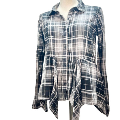 BP Womens Small Black Plaid Long Sleeve Top with Sharkbite Peplum Bottom