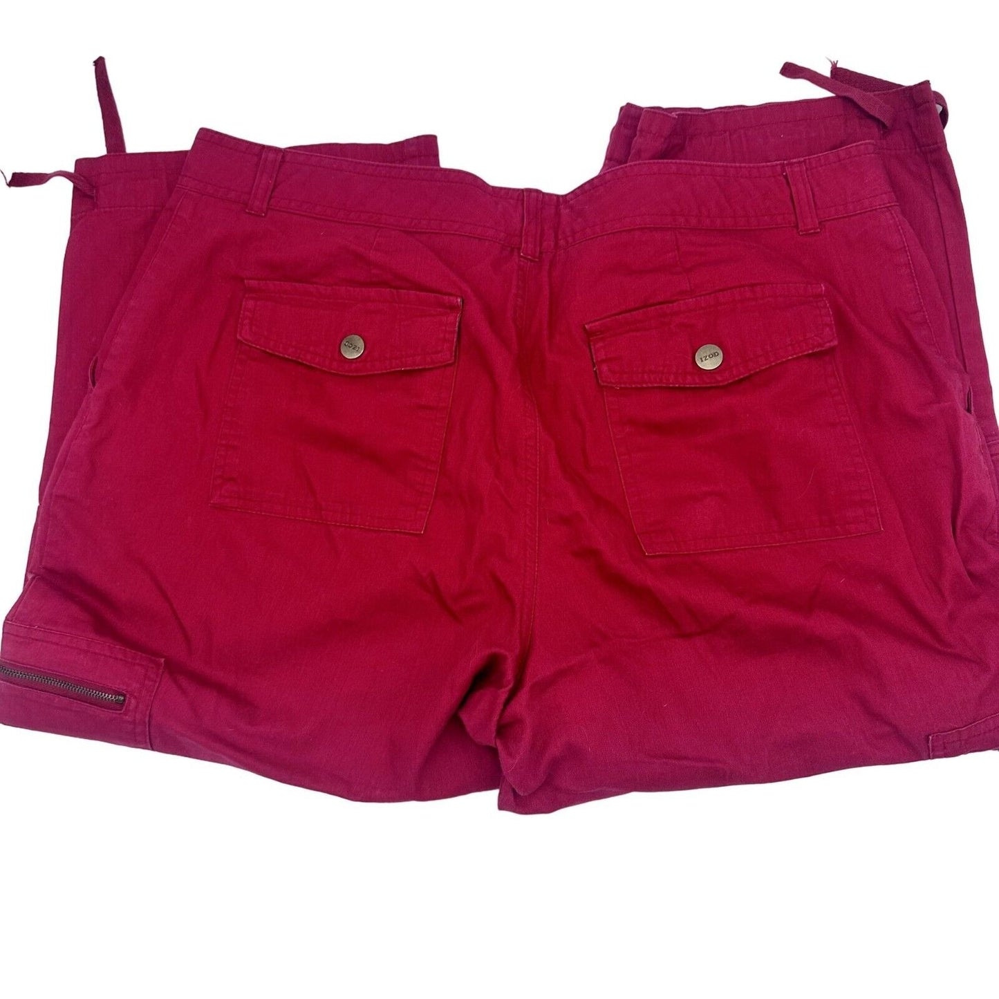 Izod Women Cargo Capri 16W Red Side Back Pockets Zip Closure Drawstring Leg Cuff