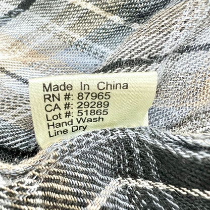 Elan Women's Small Blue Plaid LS Rayon High Low Button Up Mock Neck Top