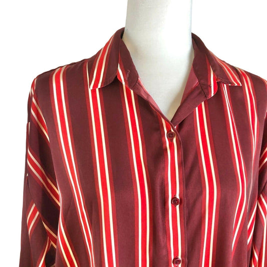 Express Striped Boyfriend Shirt Dress Small Maroon Red White Versatile NWT