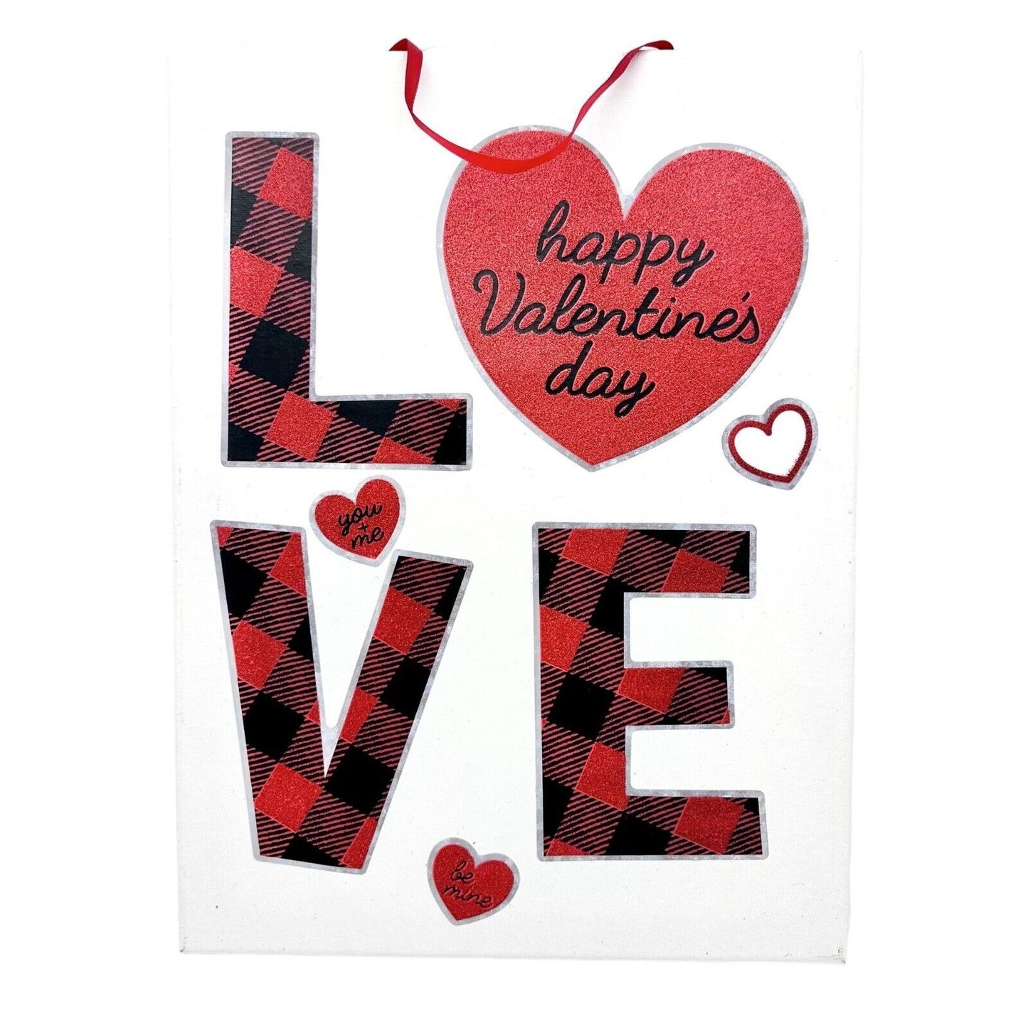 Canvas Sign 16 x 12 White Red Black LOVE Happy Valentine's Day String Hanger