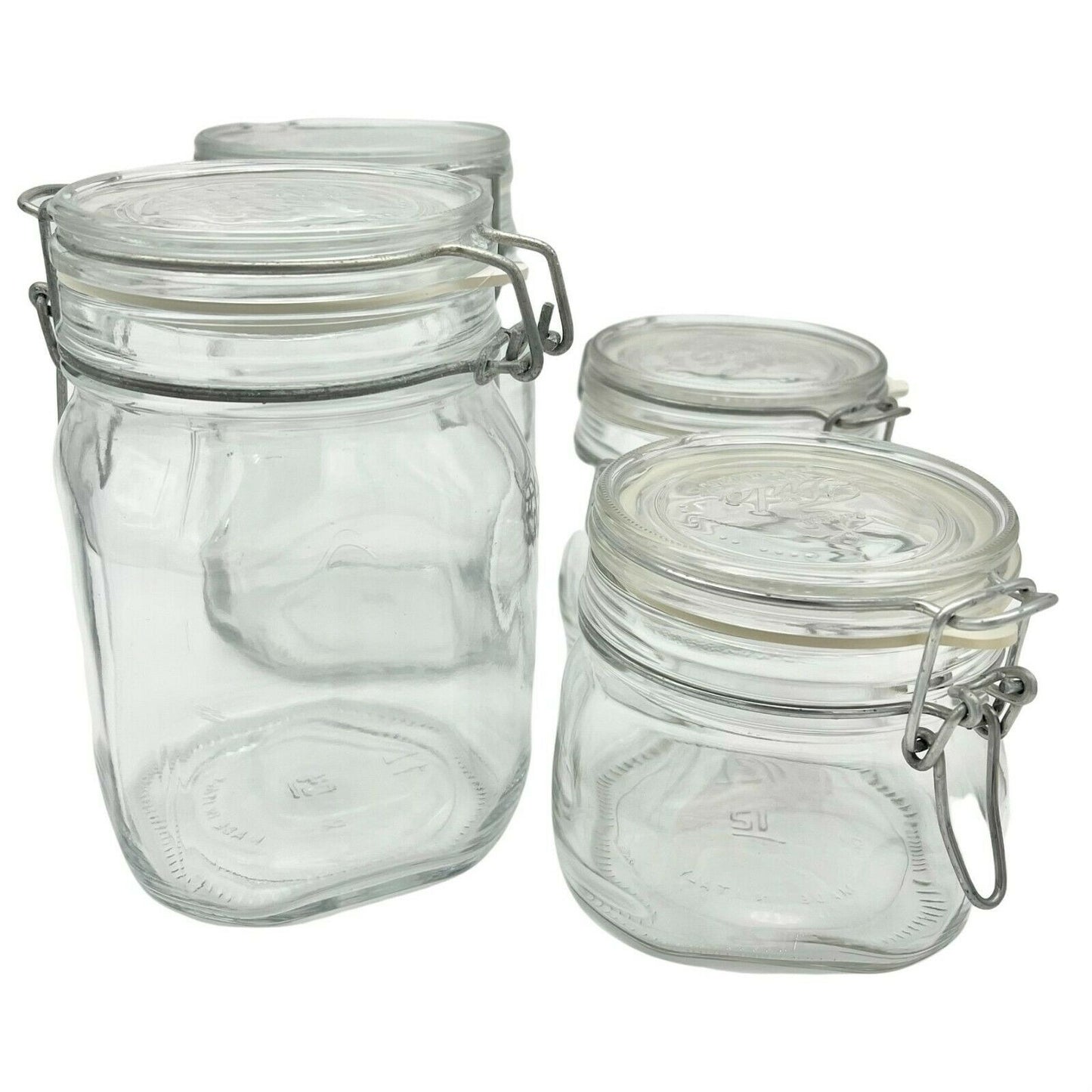 Set of 4 Bormioli Rocco Fido Air Tight Glass Jars Italy 1/2L 1L EUC