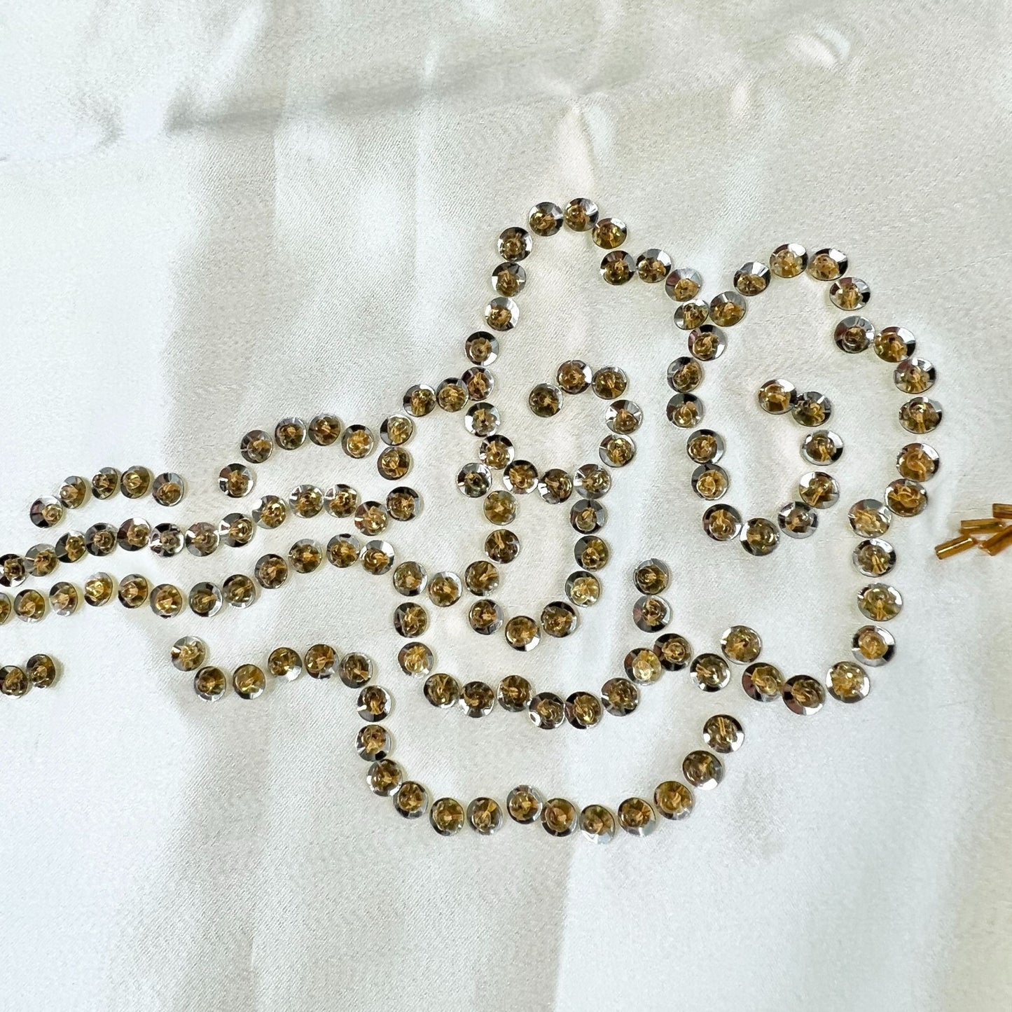 Unfinished Vintage Satin Material 92 x 27 Yellow Gold Sequin Bead Dragon