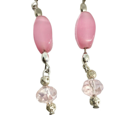 Handcrafted Earrings Pink Glass and Silver Metal Beads Delicate Spring NEW
