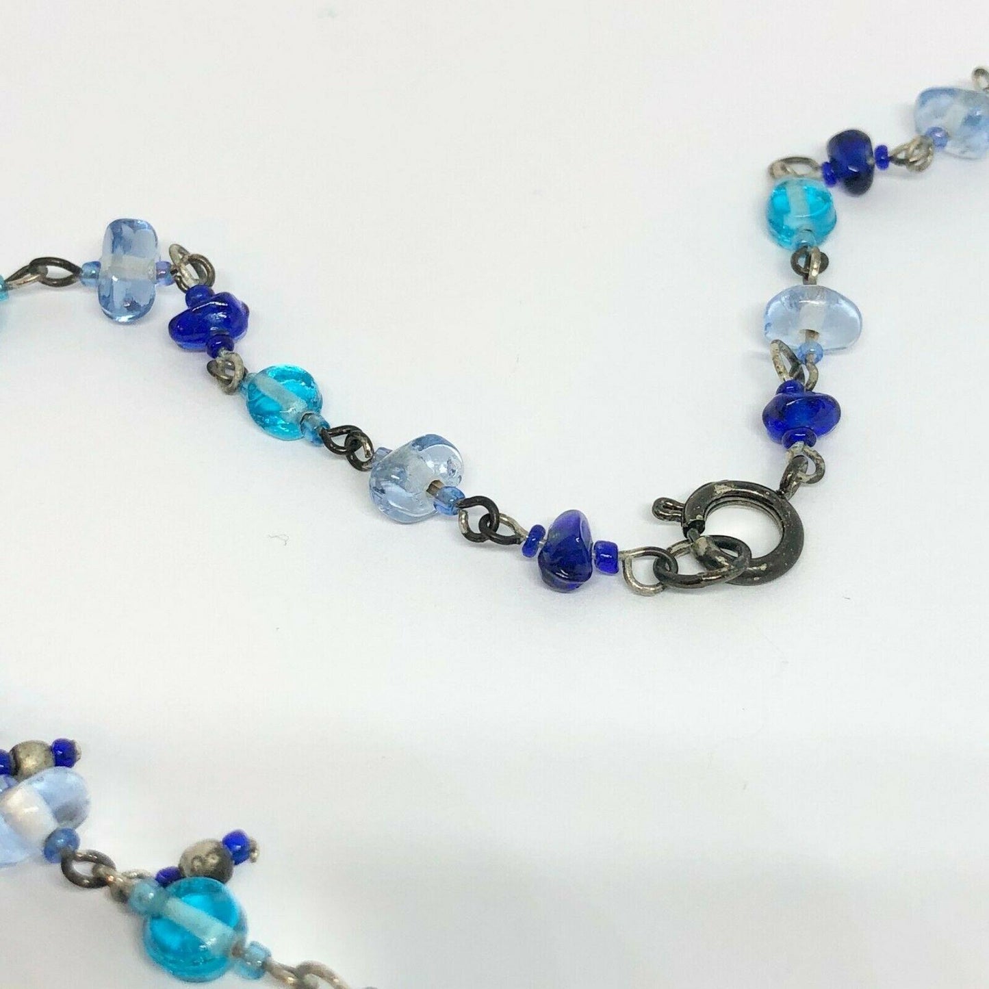 Beaded Pendant Necklace Silvertone and Blue Colorful Beautiful