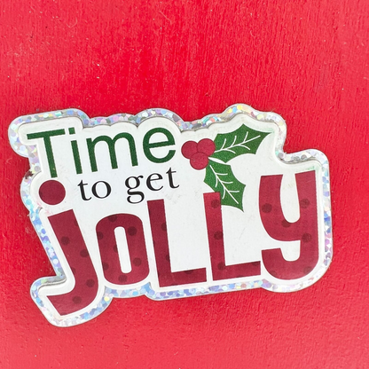 Handcrafted Wooden Box 9 x 7 Red with Holly Time to Get Jolly Christmas
