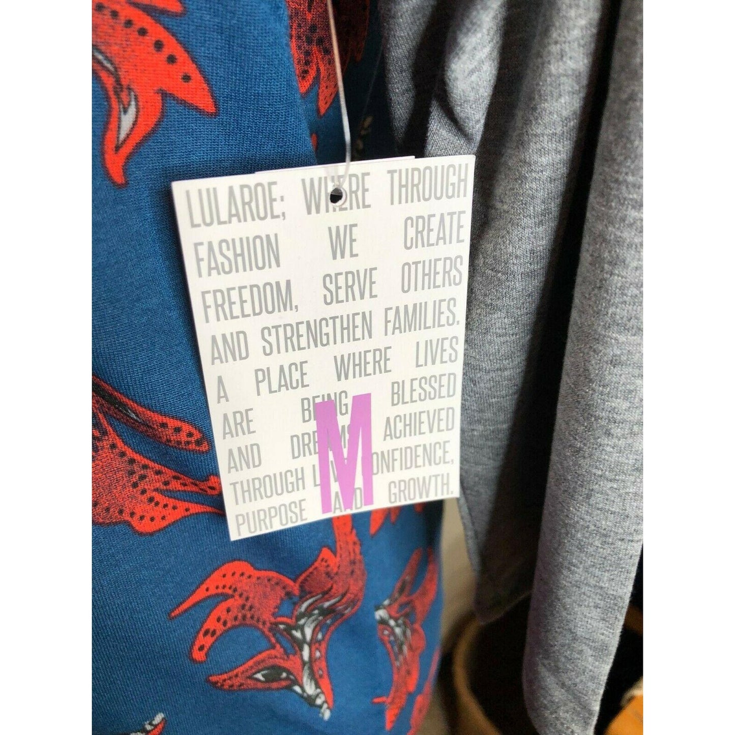 LuLaRoe Randy Baseball Style Tee Size M Blue Red Flowers Gray 3/4 sleeves NWT