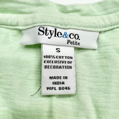 Style & Co T-shirt Women's Petite Small Light Green with Embellishments