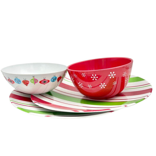 Bundle of 4 Pieces Melamine Mixed Christmas Dishes Bowls and Plates