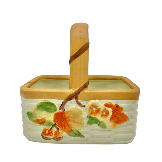 Teleflora Autumn Fall Ceramic Basket with Leaves Acorns Woven Fall