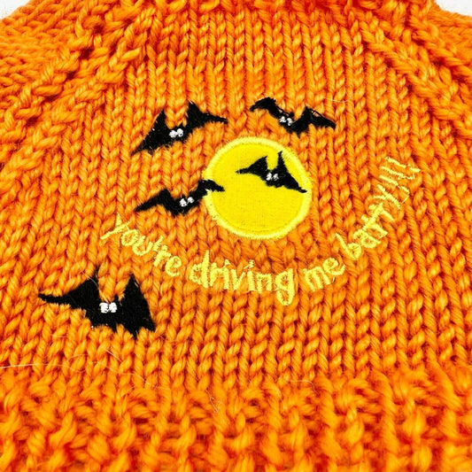 Halloween Sweater for Doll or Pet Orange Bats Moon