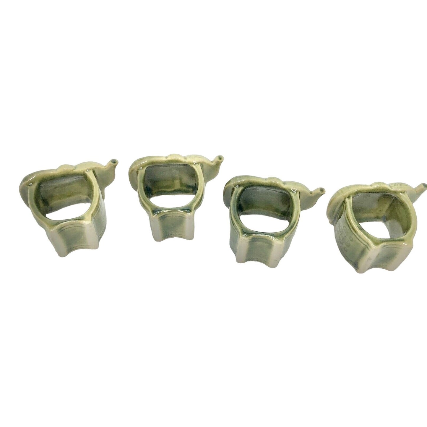 Set of 4 Ceramic Green Elephant Napkins Rings Floral Beautiful EUC