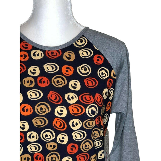 LuLaRoe Randy Baseball Style Tee Size S Black Orange Tan Gray 3/4 sleeves NWT