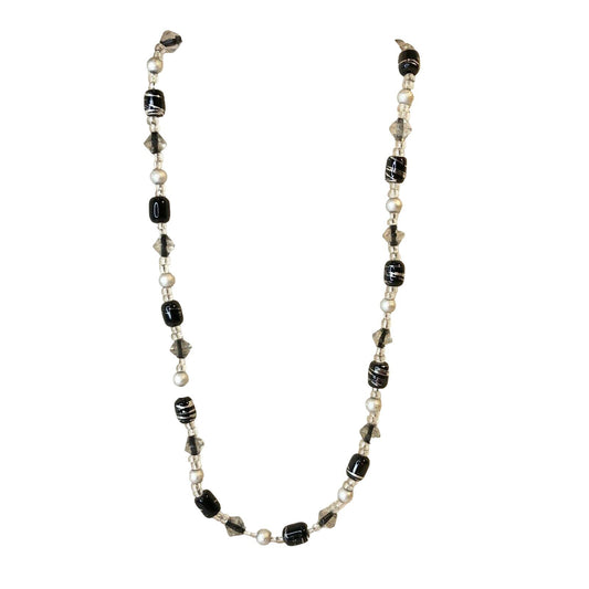 Handcrafted Necklace Black Clear & Silver Beads Simply Elegant Versatile NEW