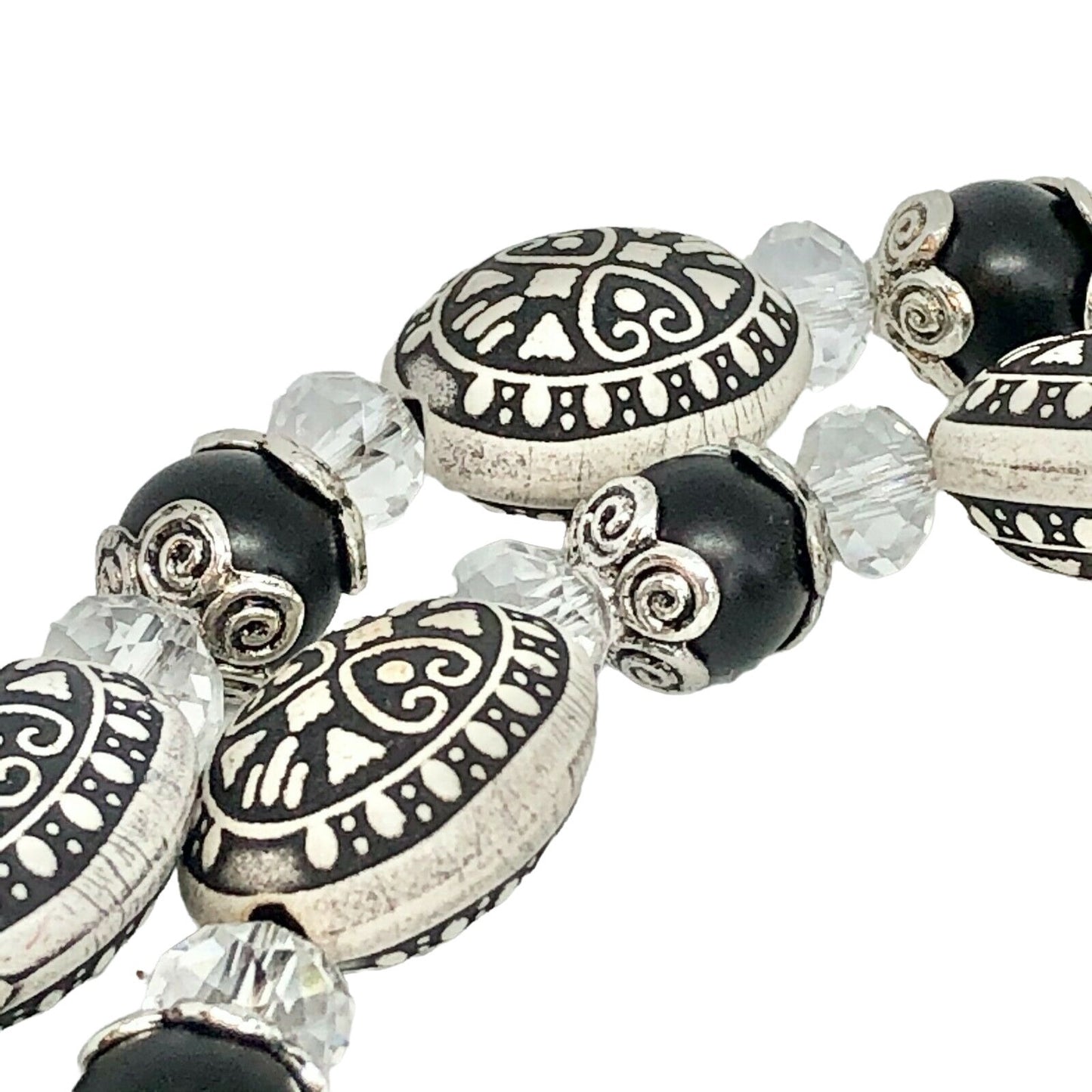 Handcrafted 2pc Jewelry Set Black & White Beads Dressy Statement NEW