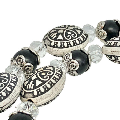 Handcrafted 2pc Jewelry Set Black & White Beads Dressy Statement NEW