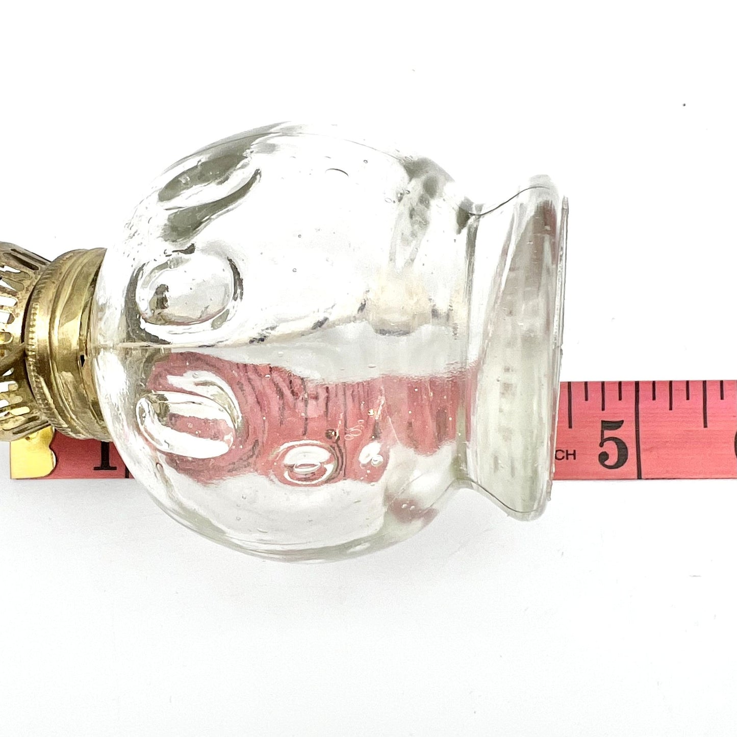 Set of 2 Mini Oil Lamps 8 x 3 and 4.5 x 3 Clear Glass One Missing Chimney