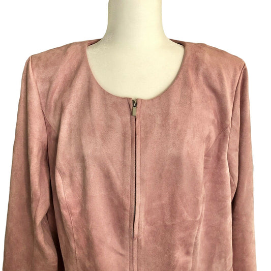 Lane Bryant Jacket Womens 20 Suede-look Zip Pink Surprise Back Tie NWT