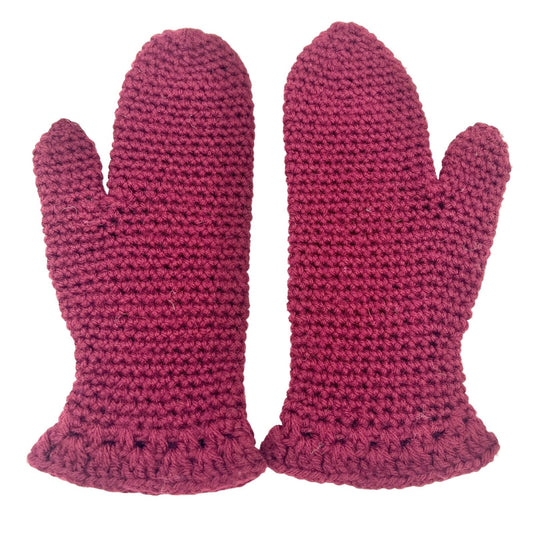 Handcrafted Crocheted Mittens Pair Burgundy Adult