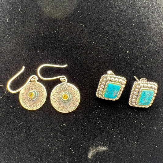 2 Sets Vintage Earrings Pierced Women's Sterling Silver