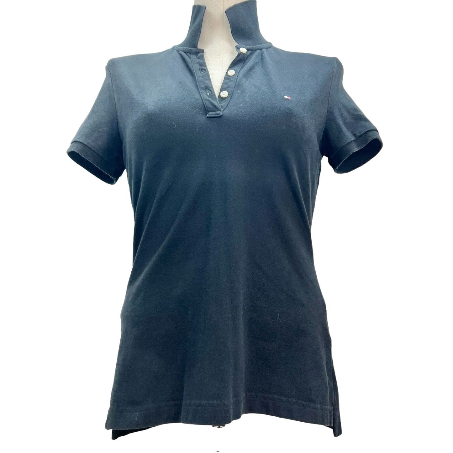 Tommy Hilfiger Polo-Style Top Womens Small Black Short Sleeves