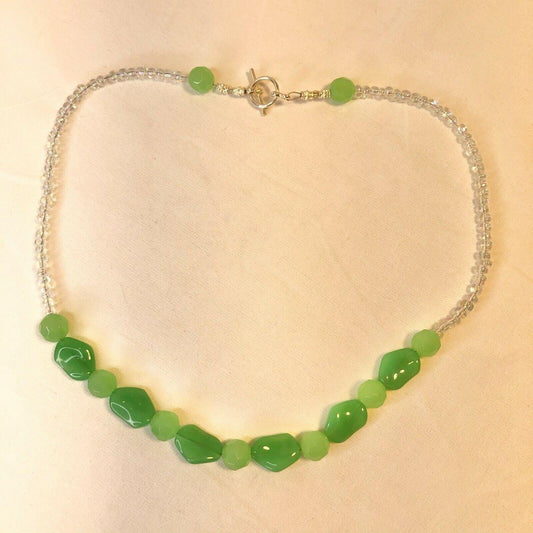 Handcrafted Beaded Necklace Green & Clear Beads Pop Spring Jewelry NEW