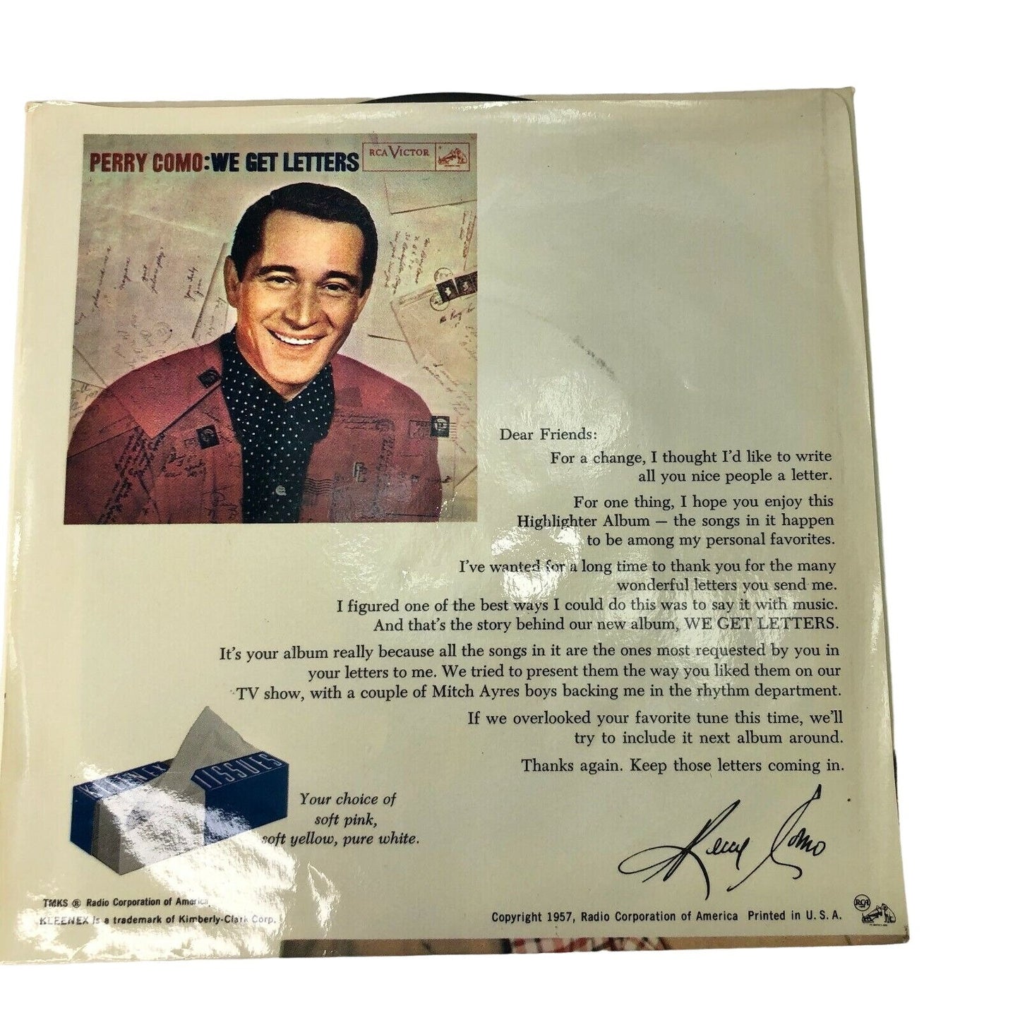 1957 Kleenex Tissues presents Perry Como Highlighter Vinyl Record