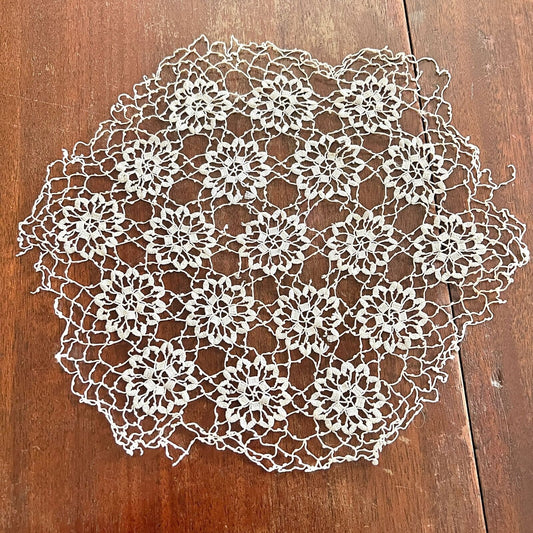 Vintage Set of 2 Doilies Large 12 x 11 Small 8 x 7 Ivory Crocheted