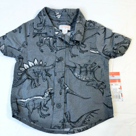 Cat & Jack 12M Dinosaur Woven Black and Gray Button Down Shirt NWT