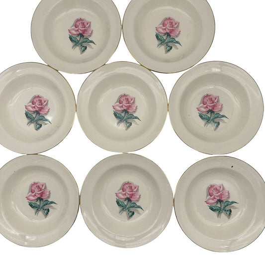 Homer Laughlin Eggshell Nautilus Rhythm Rose 2 China Soup Bowls Set of 8 8.5 in