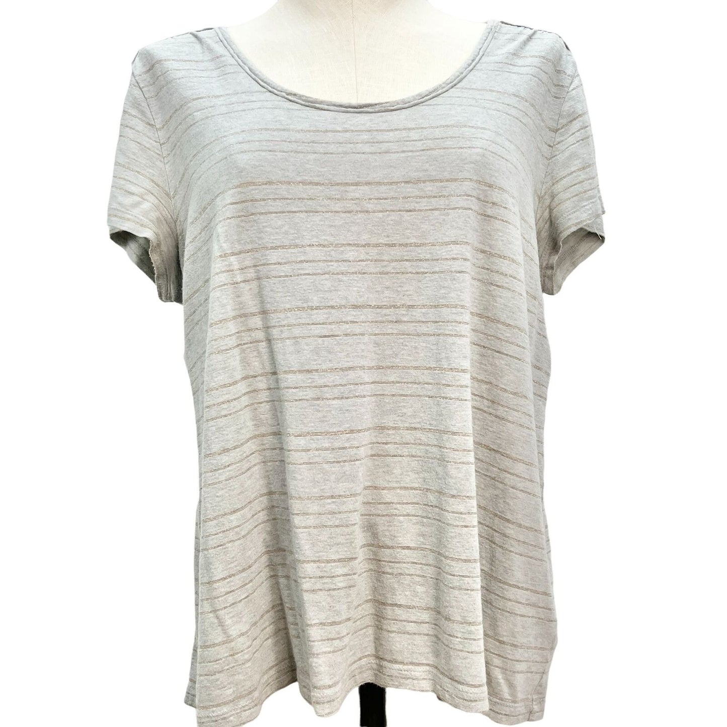 Sonoma Life & Style Top Womens Large Gray Gold Pinstripe Short Sleeve Scoop Neck