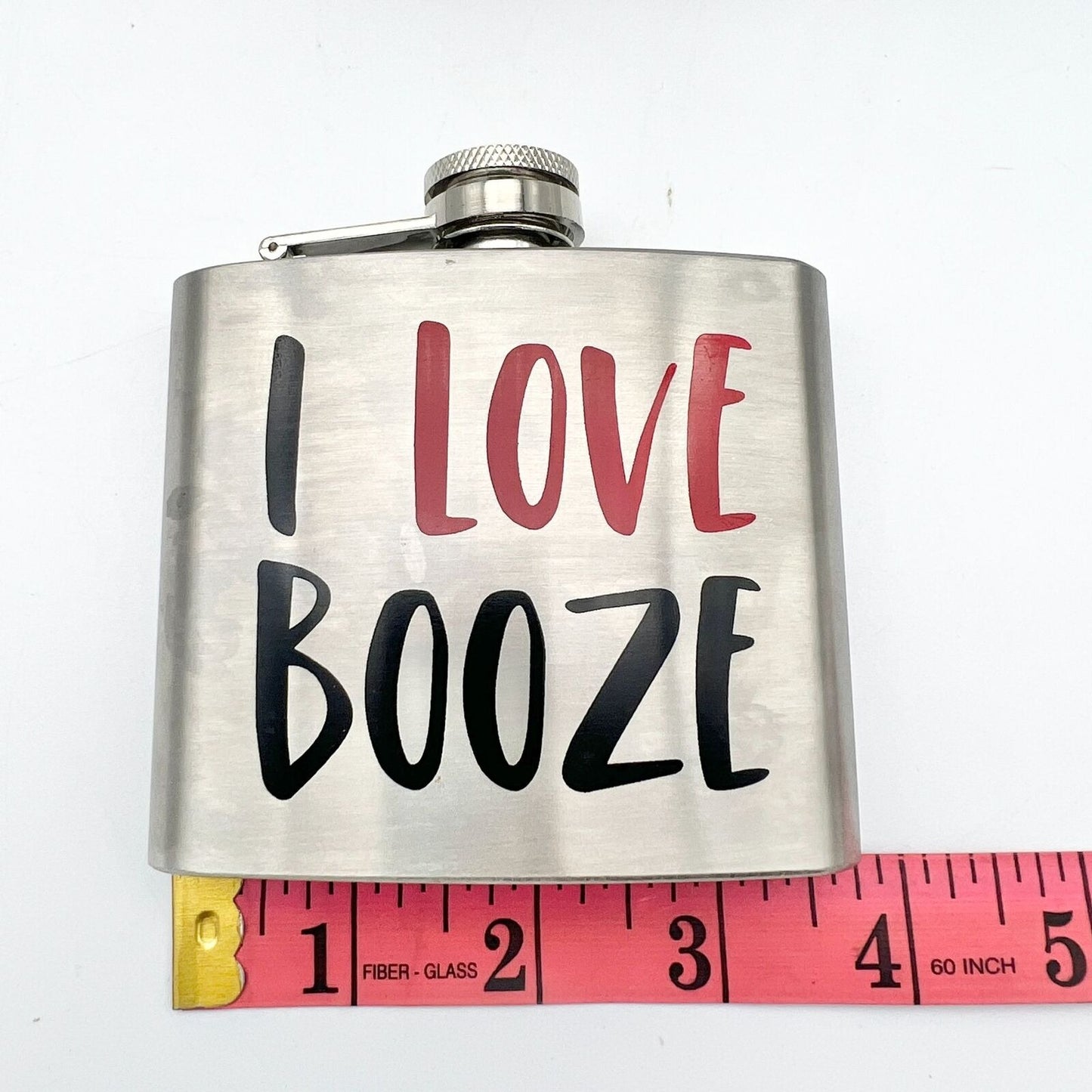 Pocket Flask 3.75 x 3.75 Silver I LOVE BOOZE