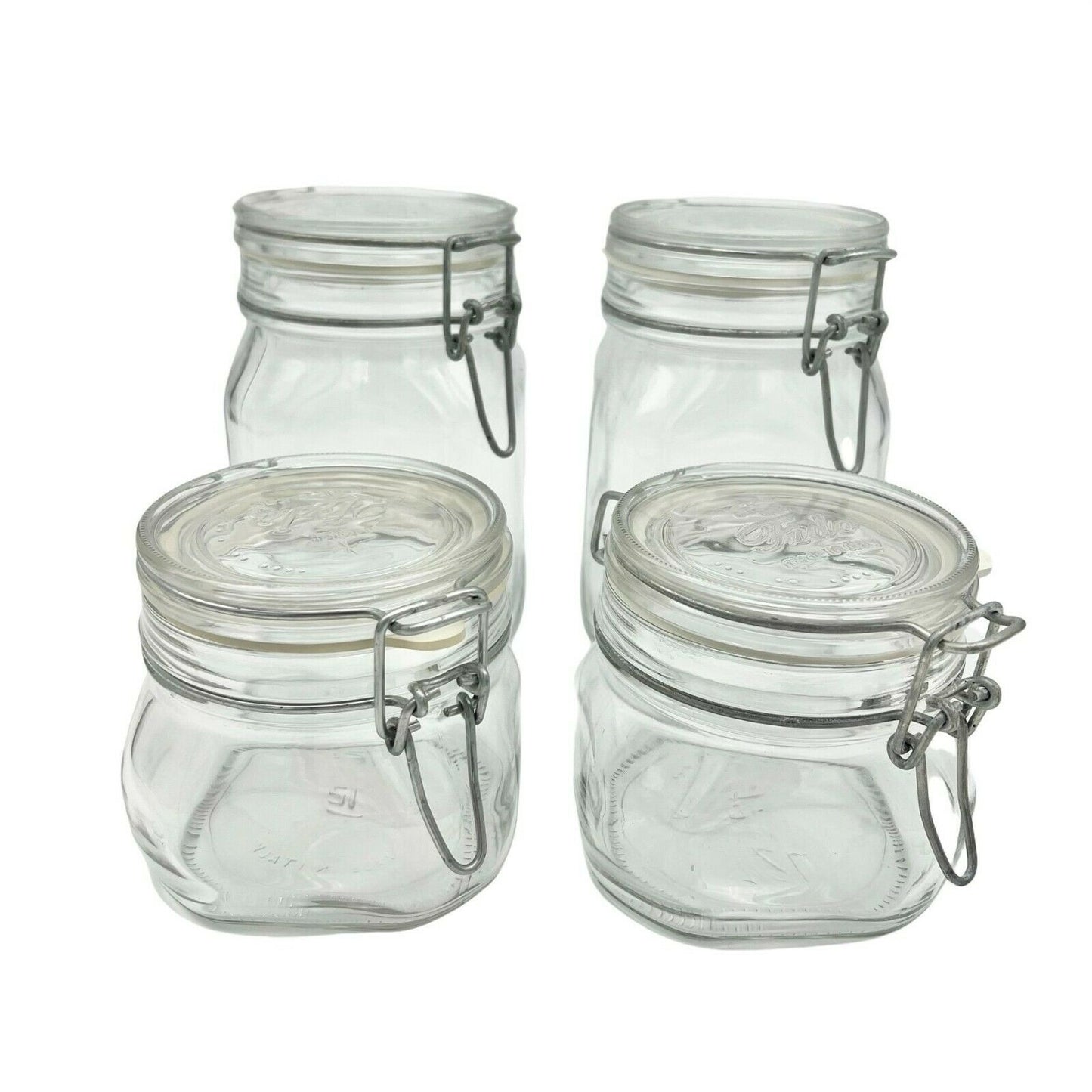 Set of 4 Bormioli Rocco Fido Air Tight Glass Jars Italy 1/2L 1L EUC