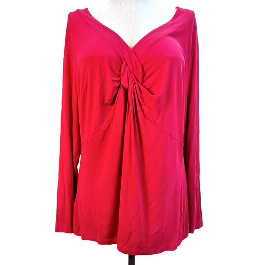 Lane Bryant Top 26/28 Red Vneck Long Sleeve 26.5 inch long EUC