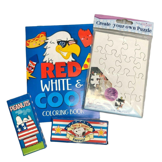 Kids Pack w/ Red White & Cool coloring book puzzle fun children bored crayons