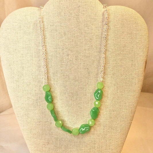 Handcrafted Beaded Necklace Green & Clear Beads Pop Spring Jewelry NEW