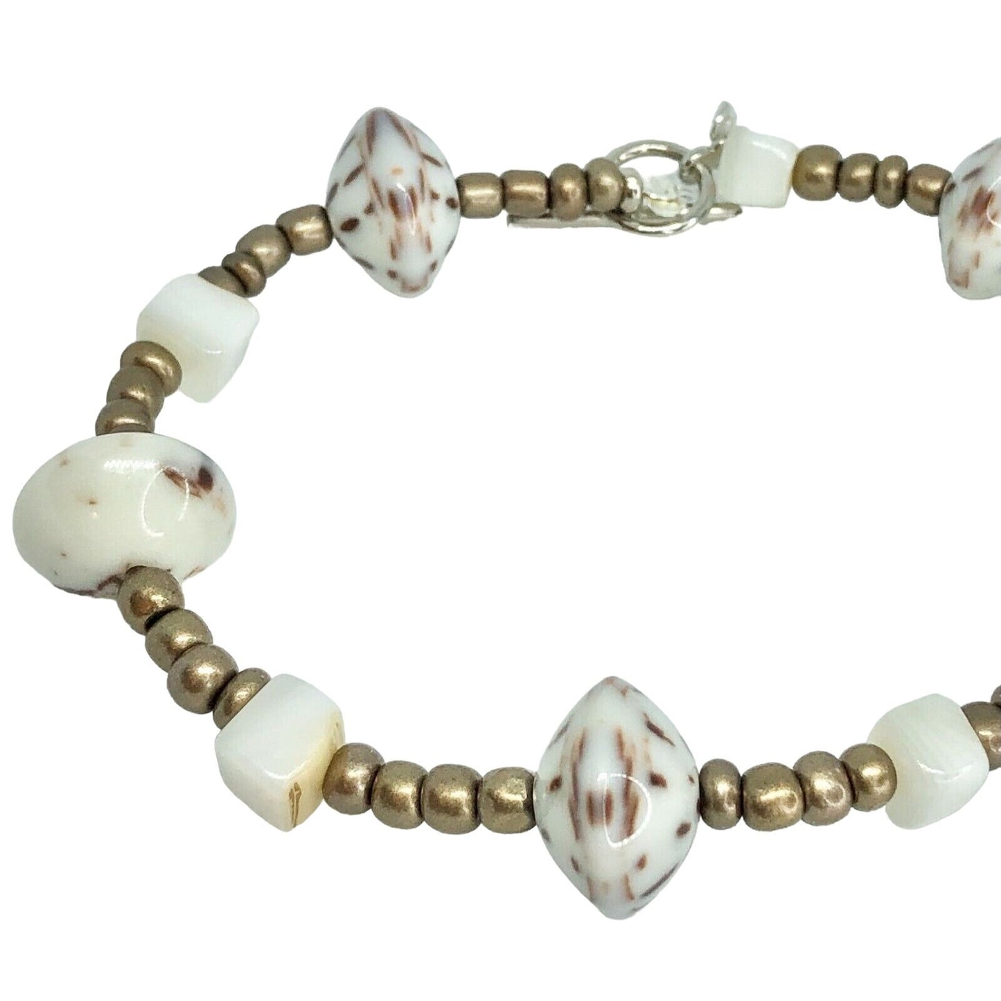 Handcrafted Bracelet White & Goldtone Beads Unique Fun NEW