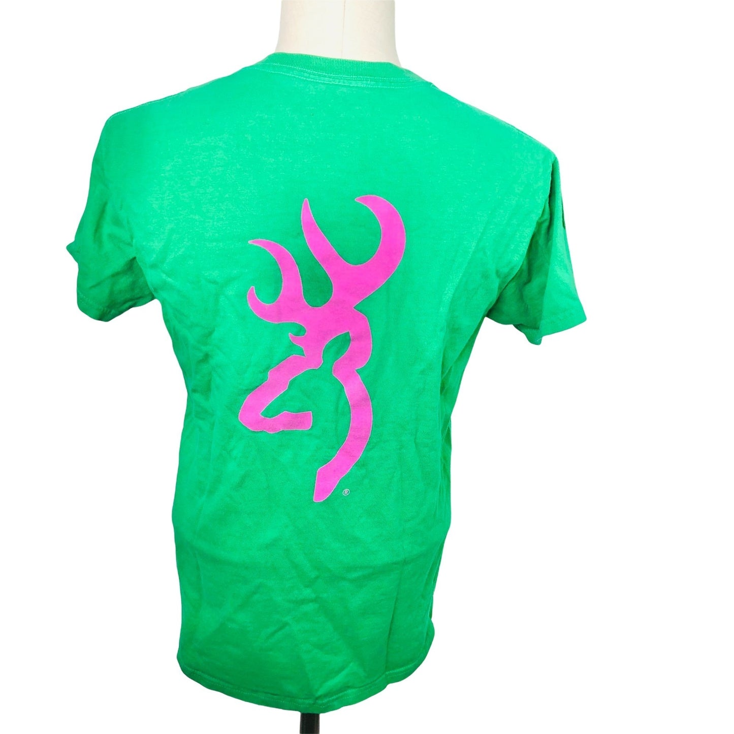 Browning Green Short Sleeve Crew Neck Small T-Shirt Pink Logo