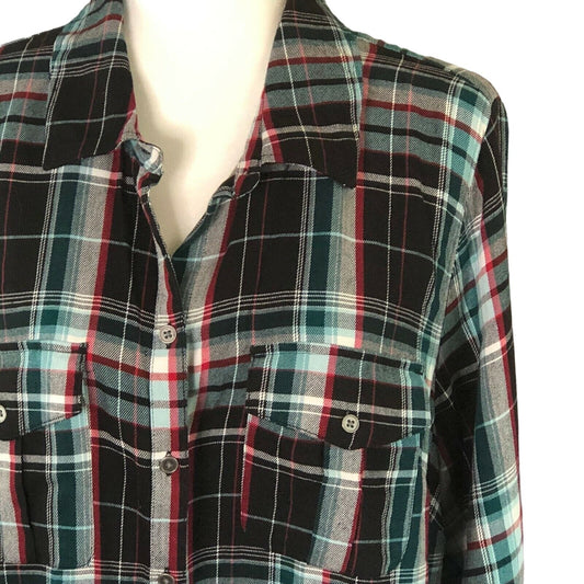 New Direction Multi Plaid Boyfriend Shirt 2X button women long sleeve NWOT