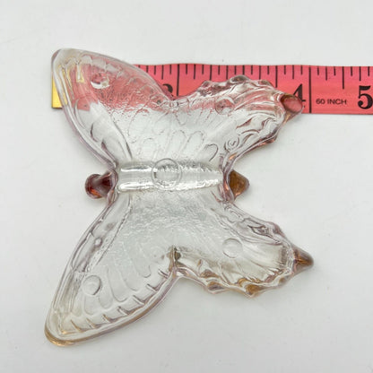 Set of 2 Vintage Butterfly Trinket Dishes 4.5 x 4 Clear Glass Gold Trim