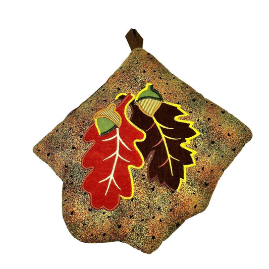 Fall Set Potholder Mitt Brown Give Thanks Leaves Autumn