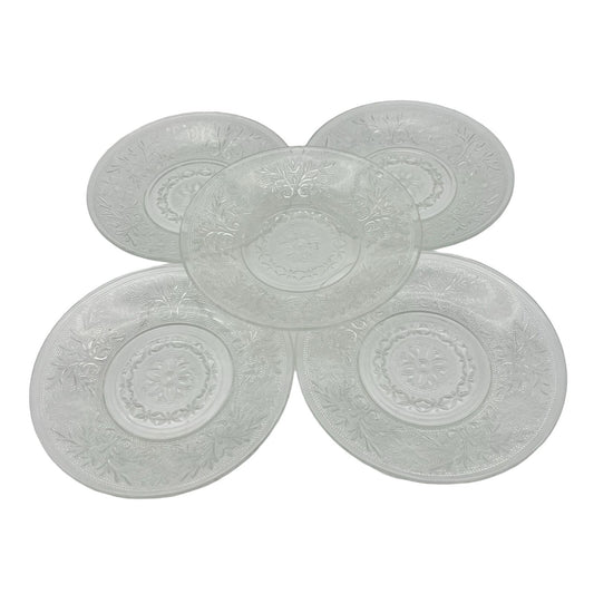 Set of 5 Plates 6 in Clear Glass Flower Pattern Special Event