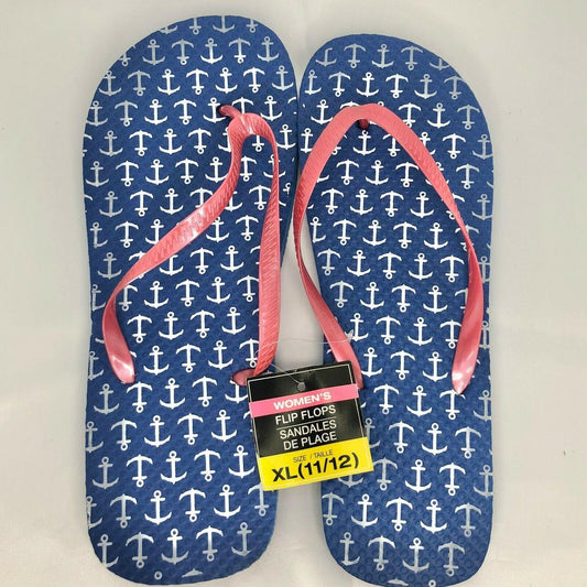 Flip Flops Blue with Anchors Womens XL (11-12) NEW beach pool camping casual Summer