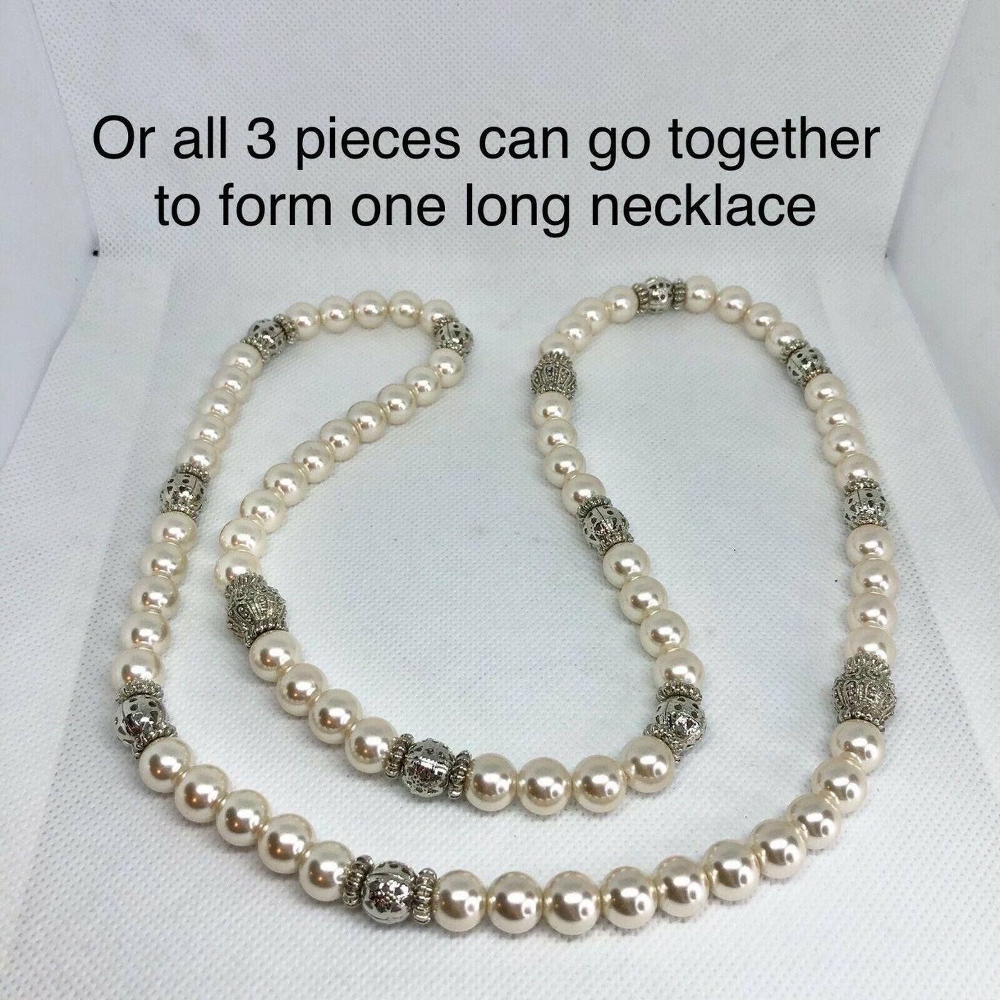 Premier Designs Audrey Pearl Necklace & 2 Bracelets Trio Jewelry Set Fancy