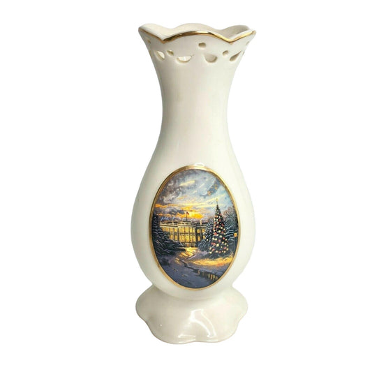 Thomas Kinkade 2005 Lights of Liberty Porcelain Vase White House Christmas tree